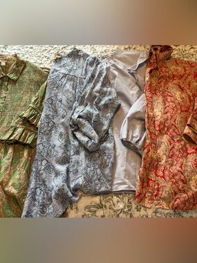 Four Printed Gauzy/ Cotton Blend Tops Mixed Paisley and Stripes